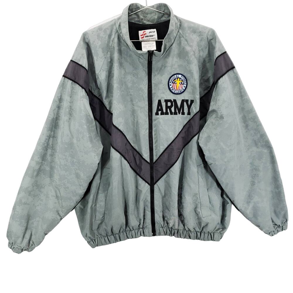 US Army Windbreaker Mens Size L Digital Camo IPF ACU PF Excellence Patch Jacket